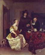 Gerard ter Borch the Younger A Woman playing a Theorbo to Two Men oil painting